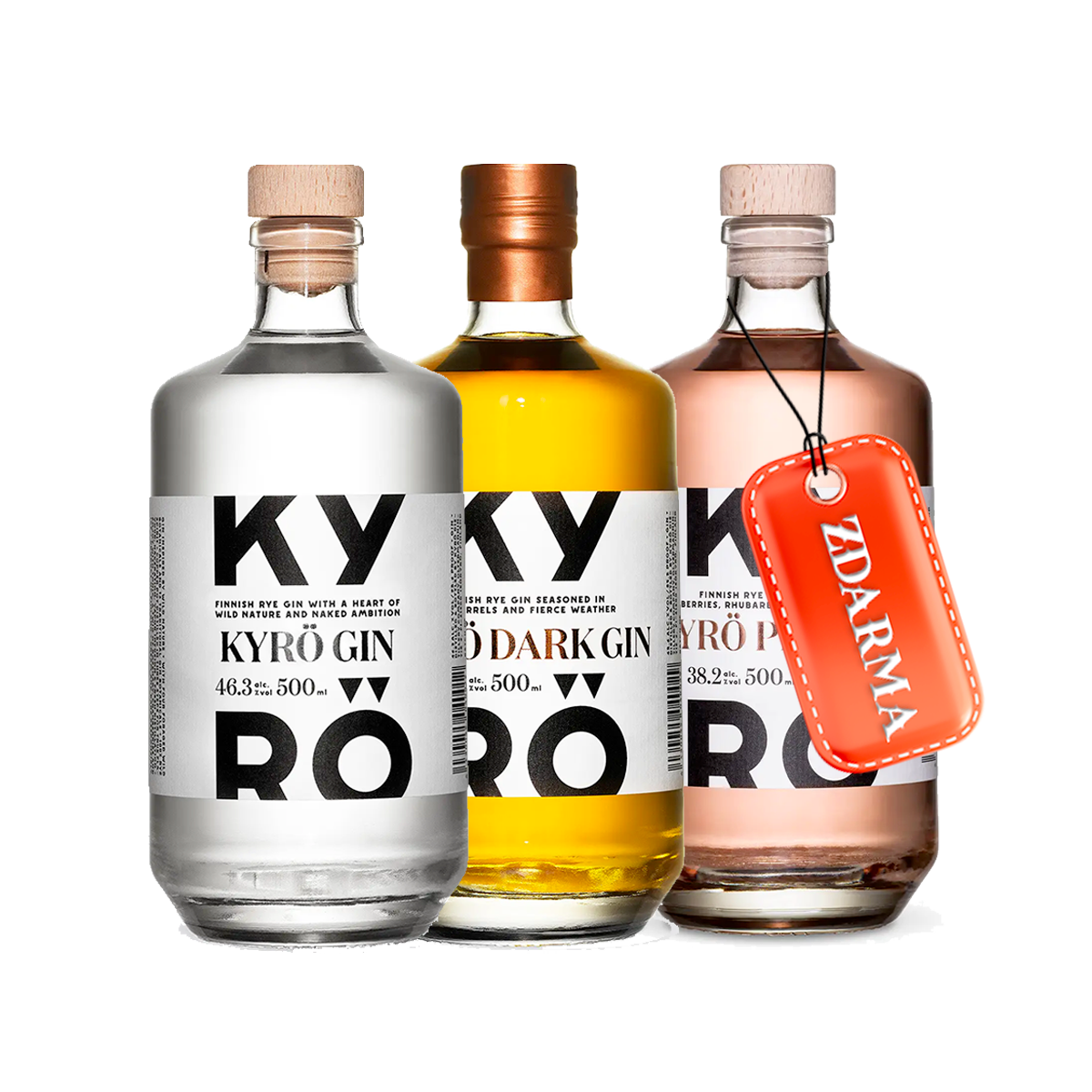 Kyrö Gin 46,3% 0,5l + Dark Gin 42,6% 0,5l + ZDARMA Pink Gin 38,2% 0,5l
